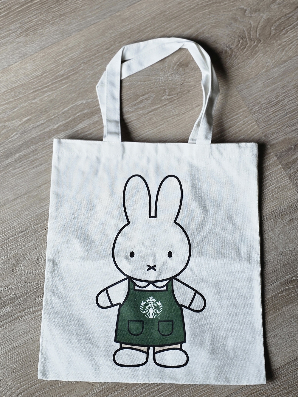White Miffy Canvas Tote Bag - Starbucks Inspired
